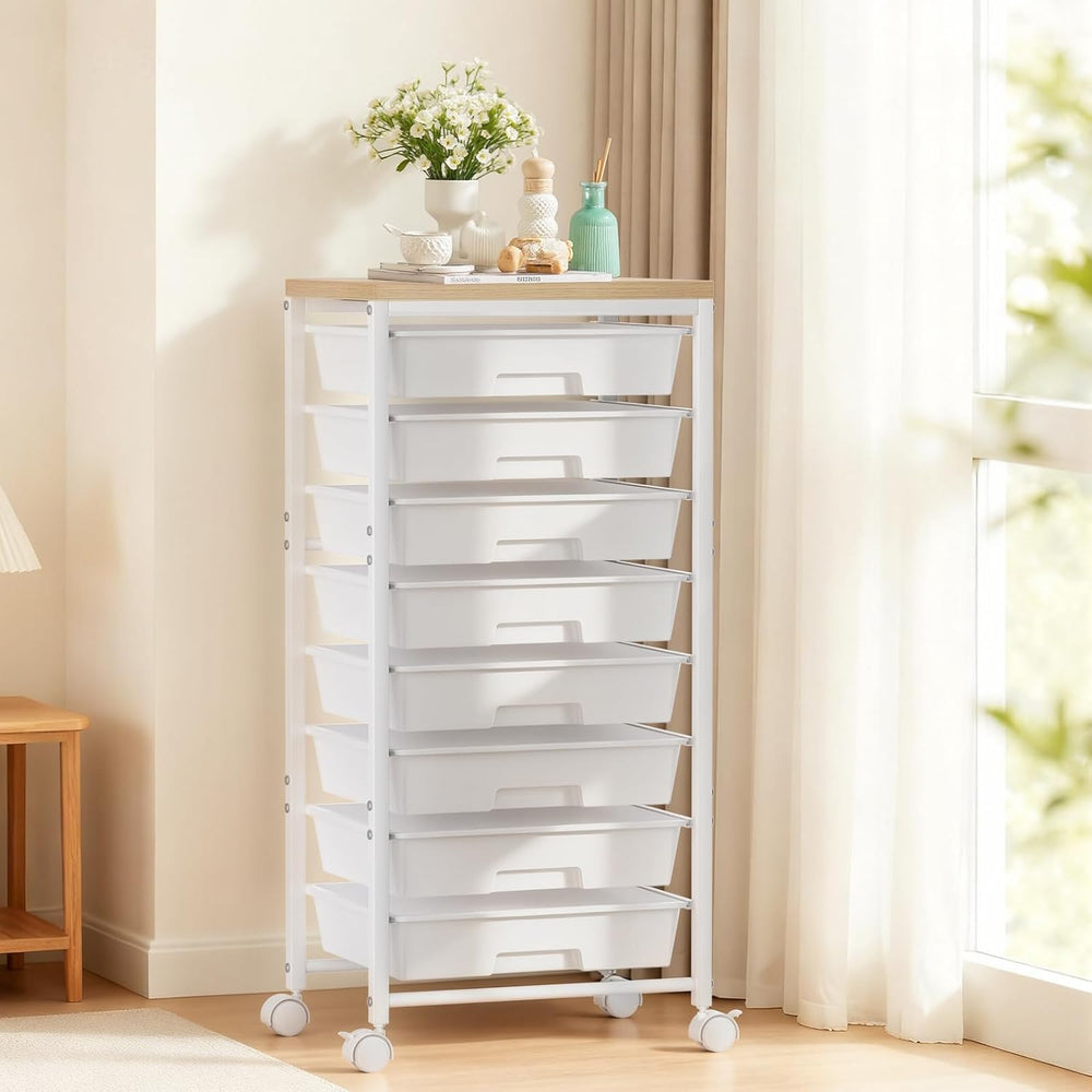 Rolling Cart with 8 Drawers, Plastic Drawer Storage Carts with Wheels & W...