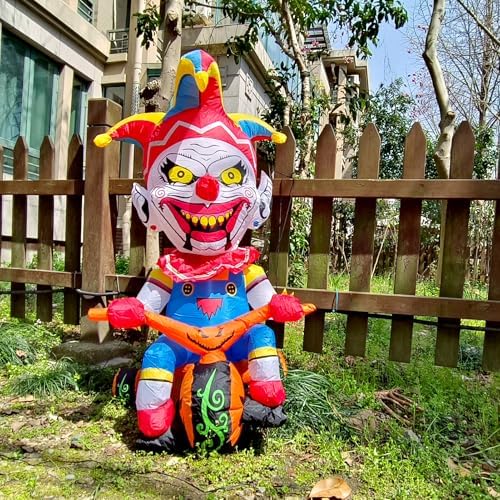 WBHome 5 Ft Halloween Inflatable Outdoor Clown Bicycle Decorations, Day of Th...