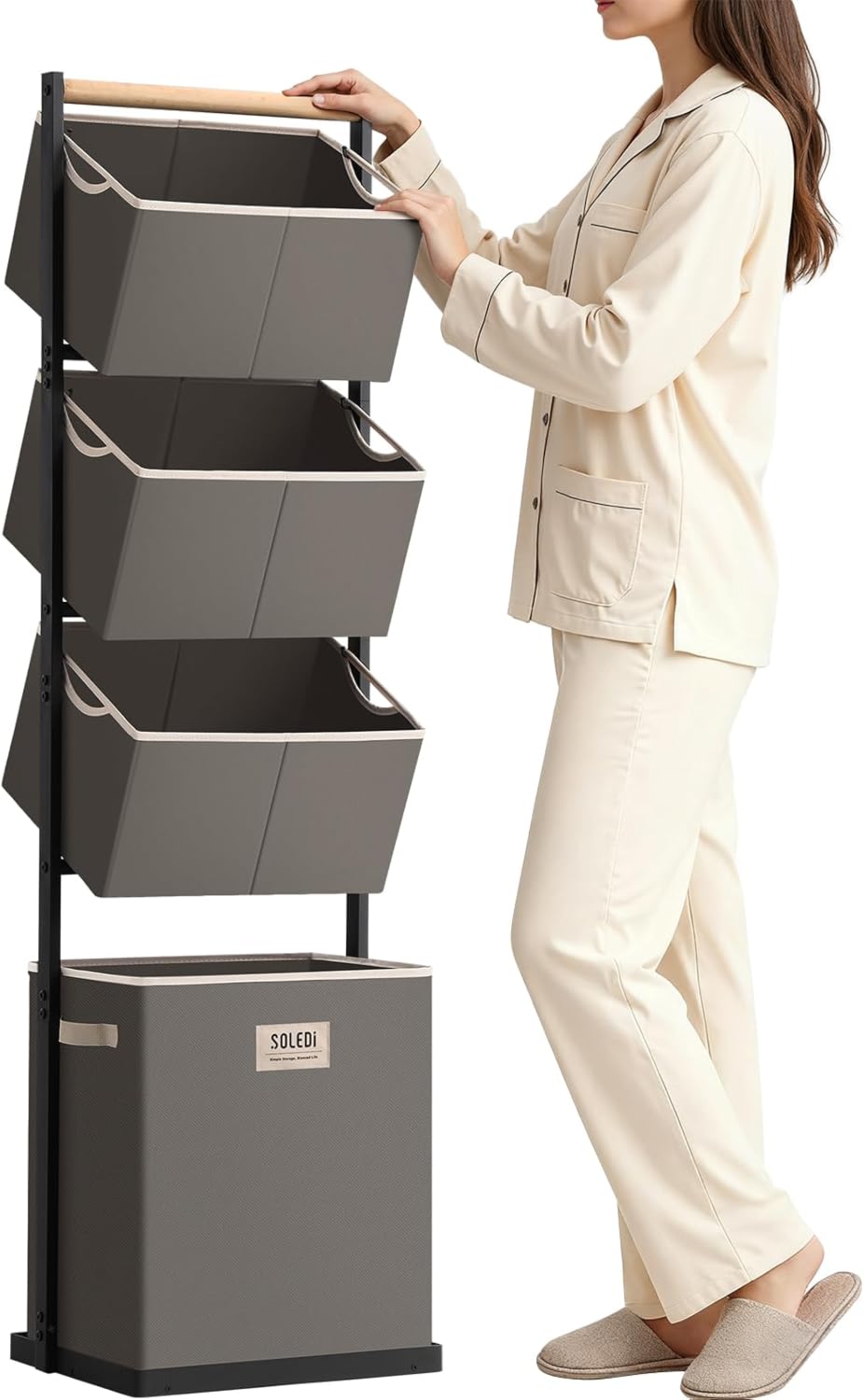SOLEDI 4-Tier Laundry Hamper Sorter Vertical Laundry Basket for Small Space
