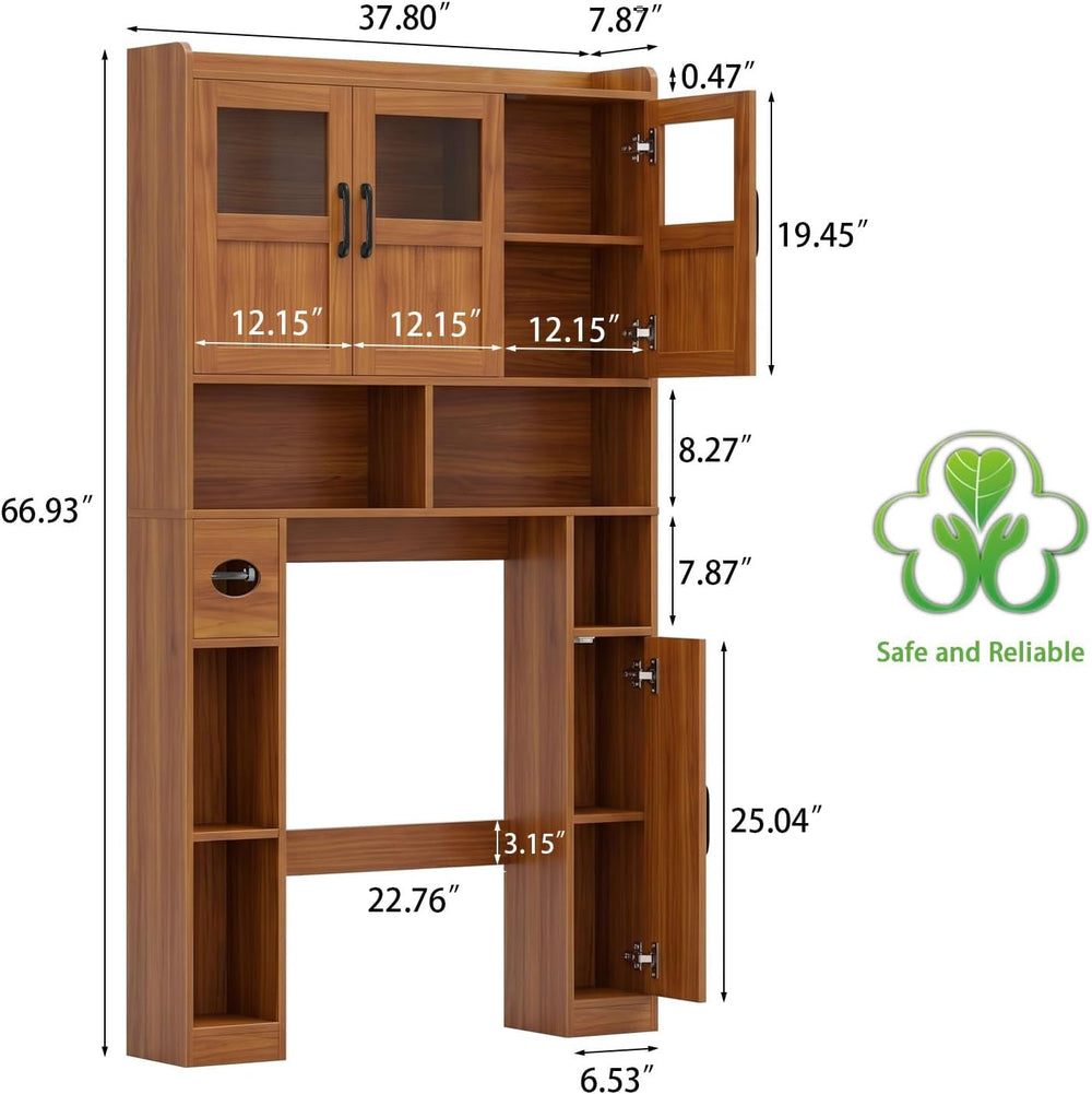 Vabches Farmhouse Over The Toilet Cabinet with 3 Acrylic Doors,Walnut