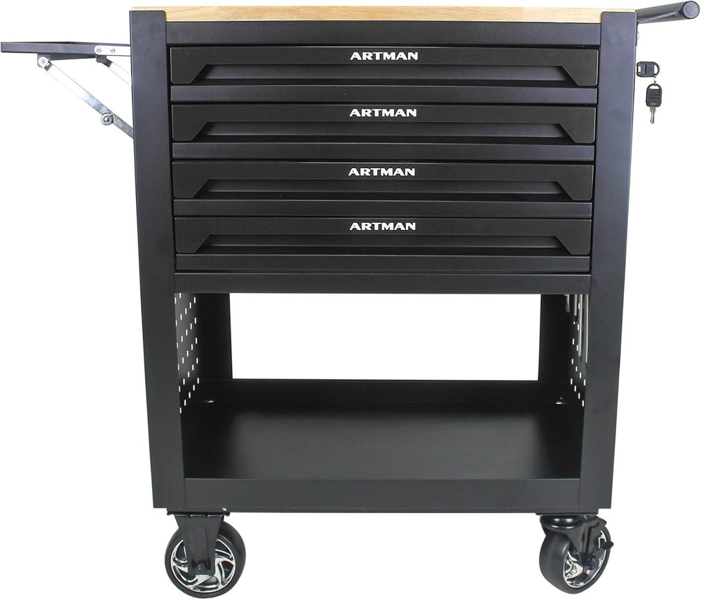 Lockable 4-Drawer Rolling Tool Chest with Wooden Top Workbench