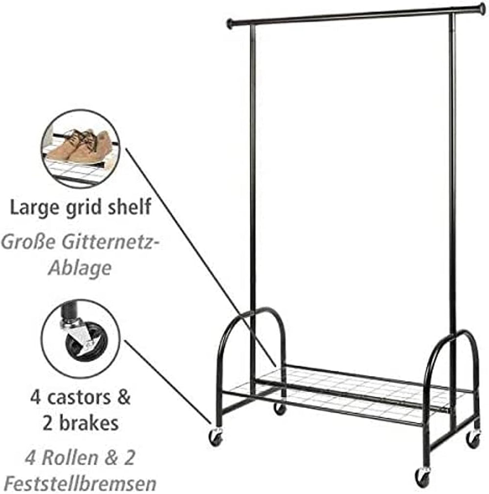 WENKO Clothing Rack, Rolling Clothes Rack with Bottom Shelf, Hanging Clothes ...