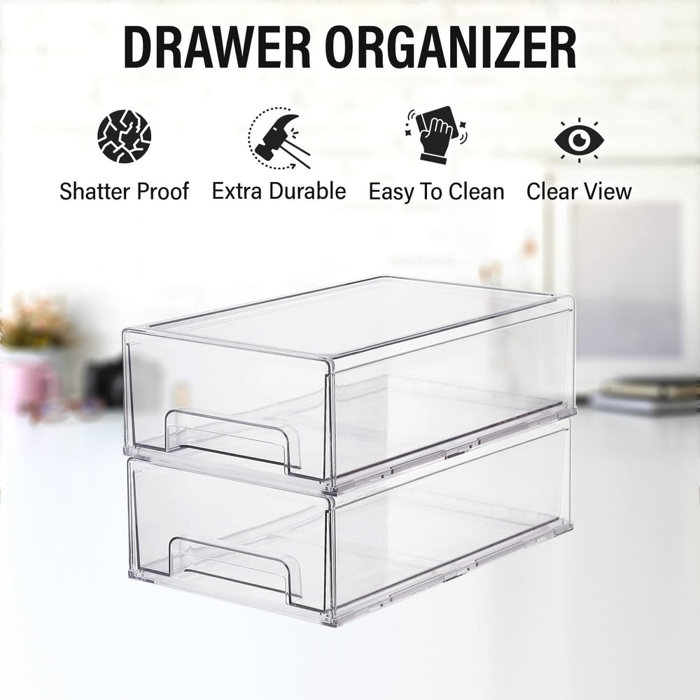 Clear Plastic Storage Drawer Organizer Bins, Perfect for Kitchen Organization...