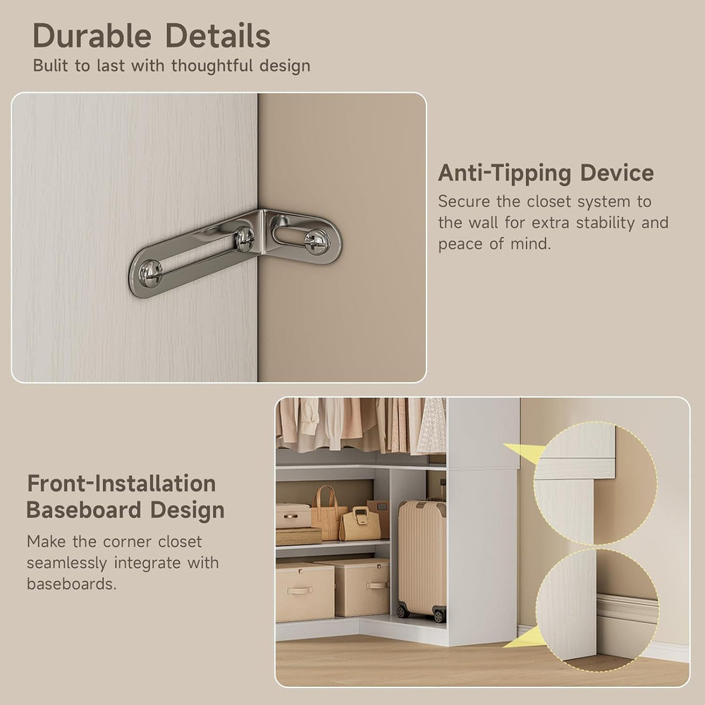 ONBRILL W5 Corner Closet System with Chrome-Plated Hanging Rods & Shelves