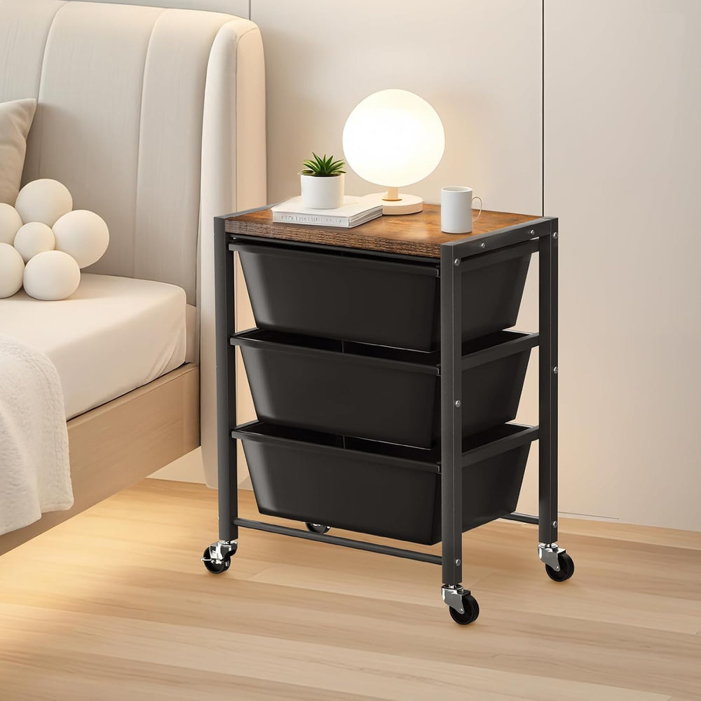 Rolling Cart with 3 Drawers, Plastic Drawer Storage Carts with Lockable Wheel...