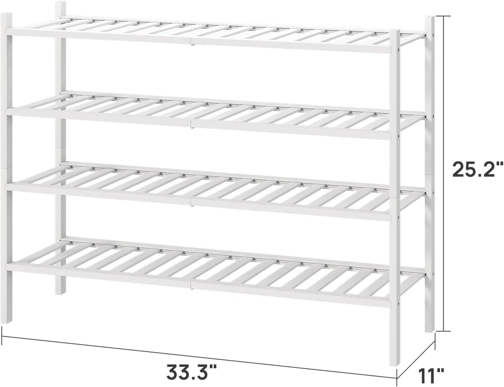 viewcare White 4-Tier Long Shoe Rack, Bamboo Wood, 33-Inch