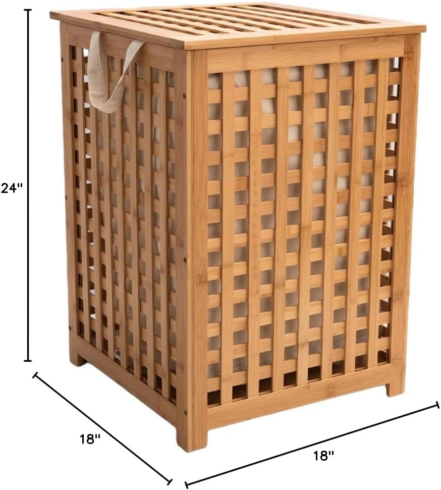 Chakra Bamboo Laundry Basket with Inner Fabric Liner - Laundry Hamper for Dir...