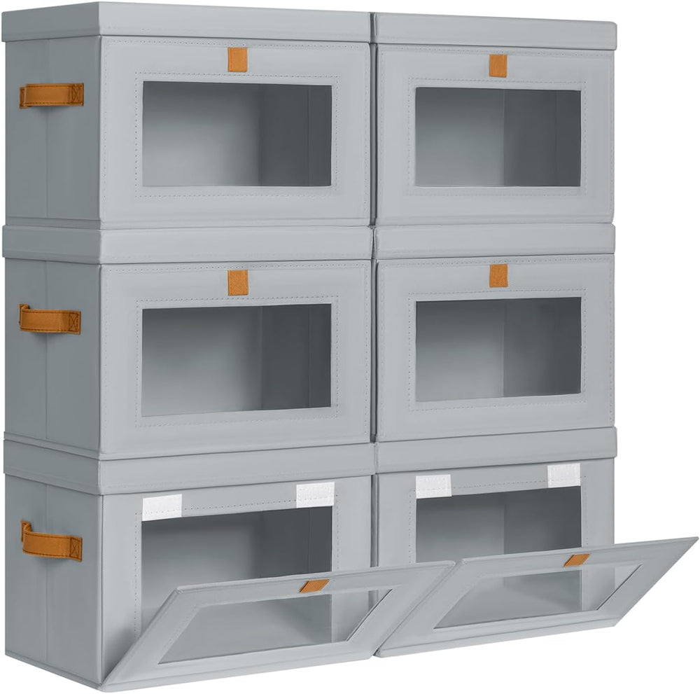 DIMJ Storage Bins with Lids - 6 Pack Front Opening Stackable Fabric Storage B...