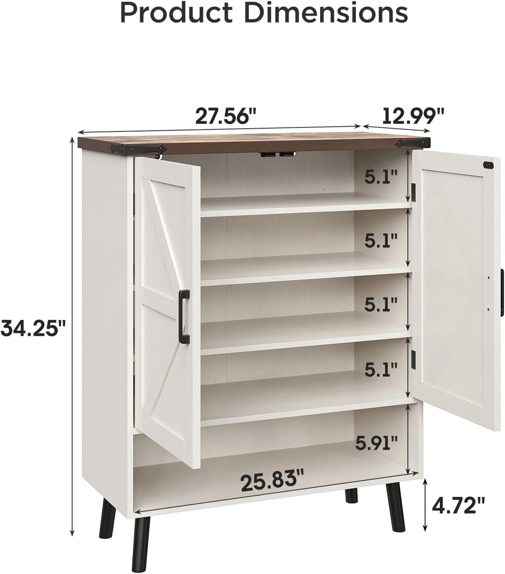 Vabches 34" Tall Farmhouse Shoe Storage Cabinet with Doors, White