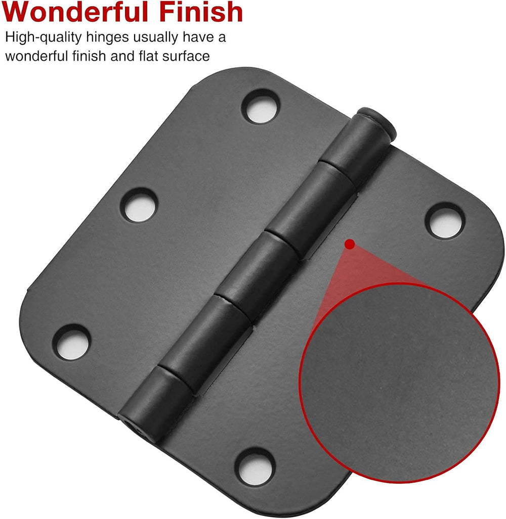TDCHINGES Rounded Matte Black Door Hinges 3.5 Inch 5/8" Radius Flat 30 Pack