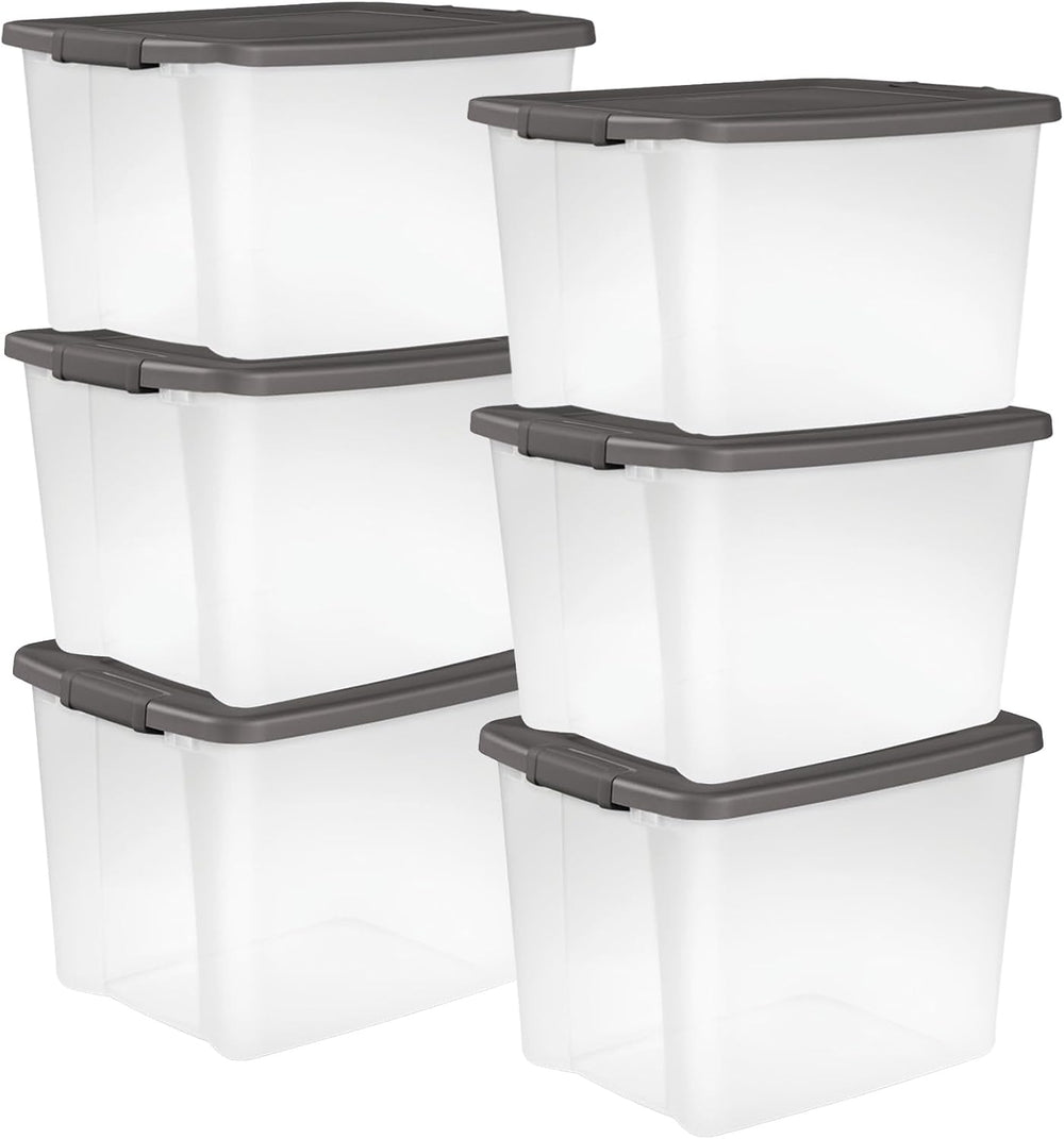 Sterilite ShelfTote, Clear Plastic Storage Bins, 50 Quart, 6-Pack