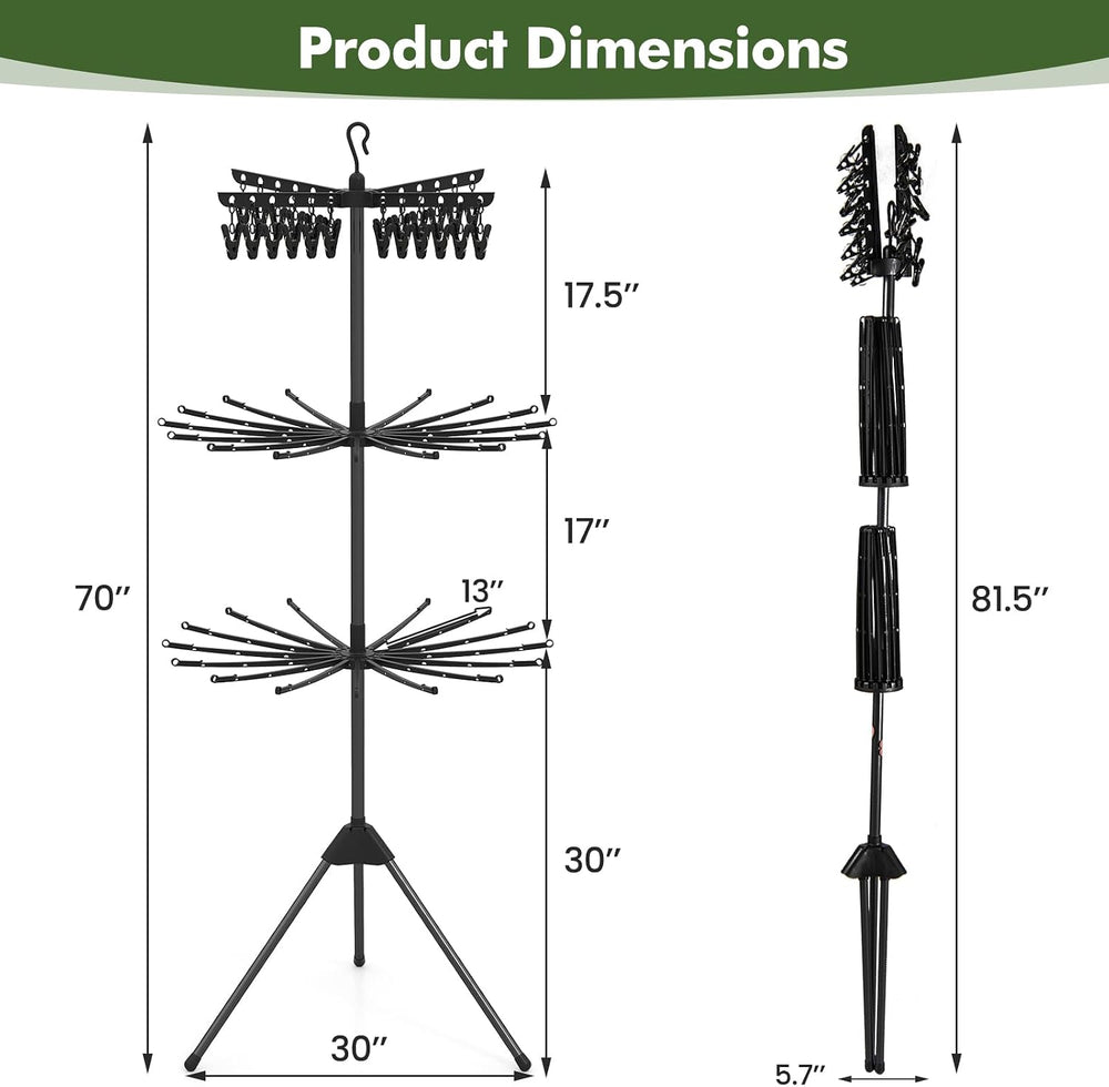 Tangkula 3-Tier Portable and Foldable Drying Rack with 32 Rods & 24 Clips