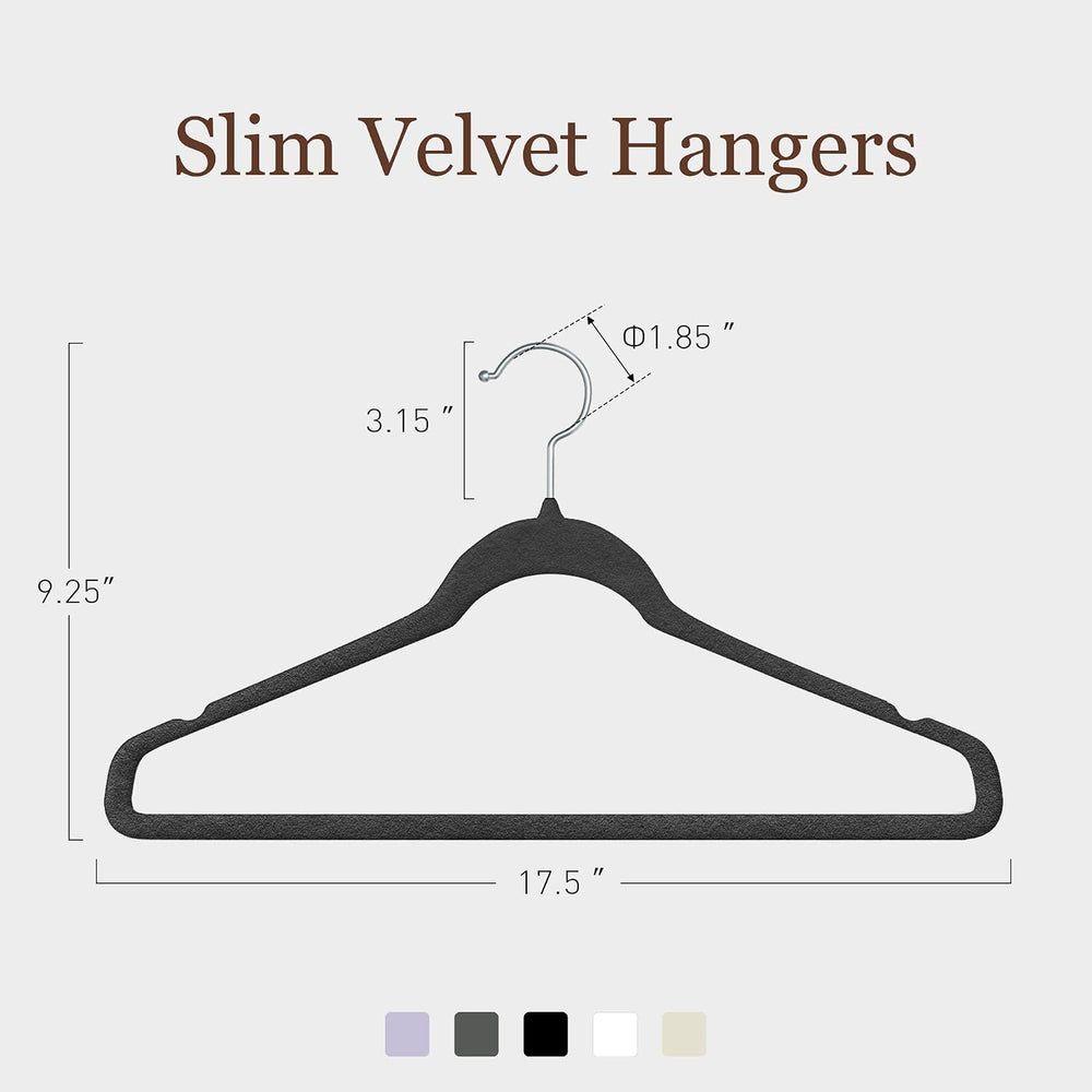 Velvet Hangers 200 Pack, 17.5" Non-Slip Clothes Hangers, Black