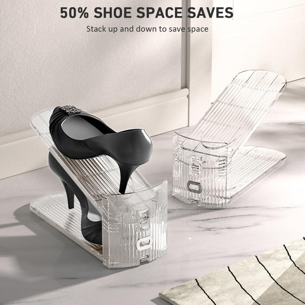 NVGSN 24Pack Clear Shoe Slot Organizer,Shoe Stacker,Storage Space Saver 50%