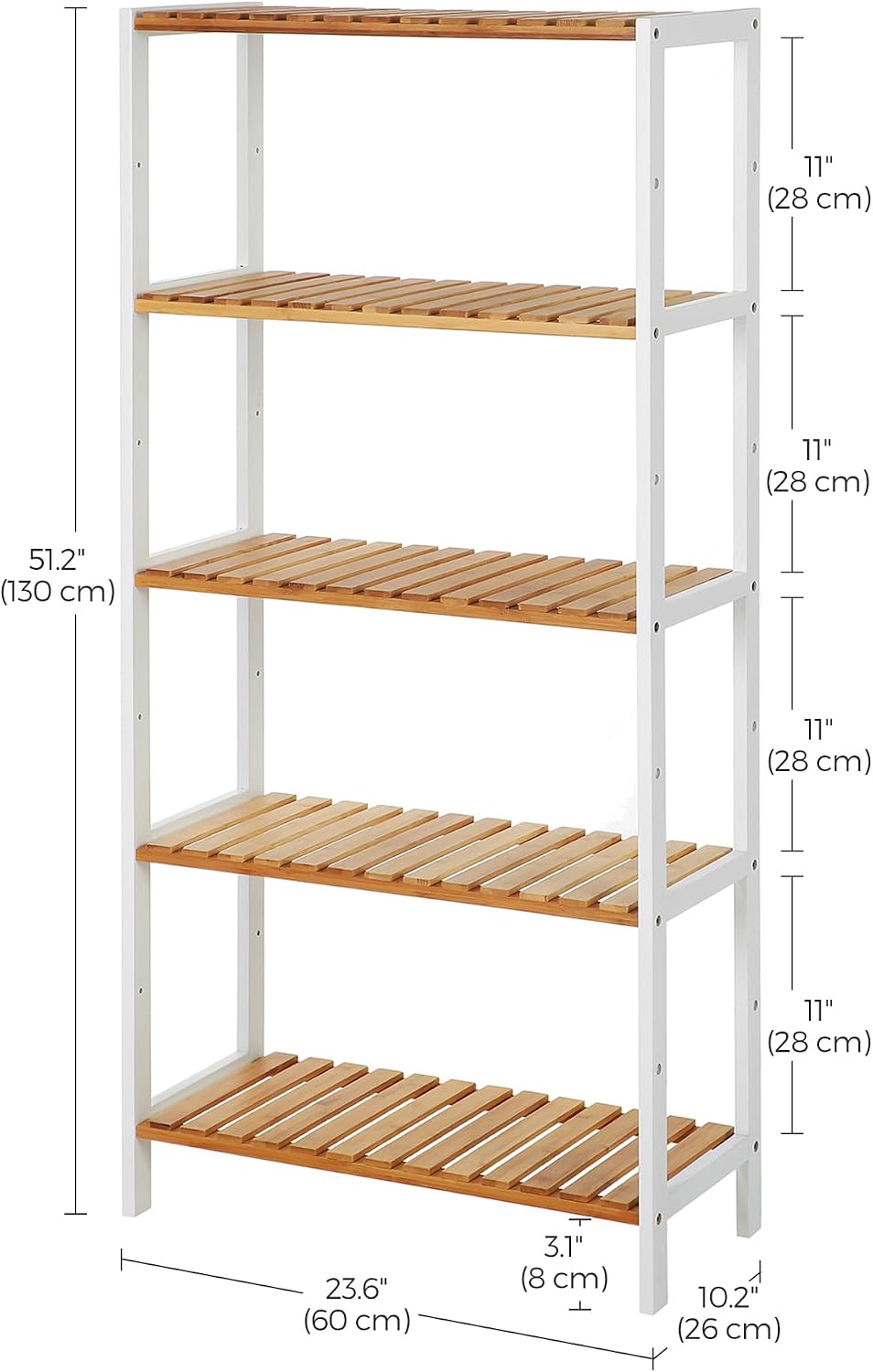 SONGMICS 5-Tier Bamboo Shelf, Freestanding Bathroom Storage Rack