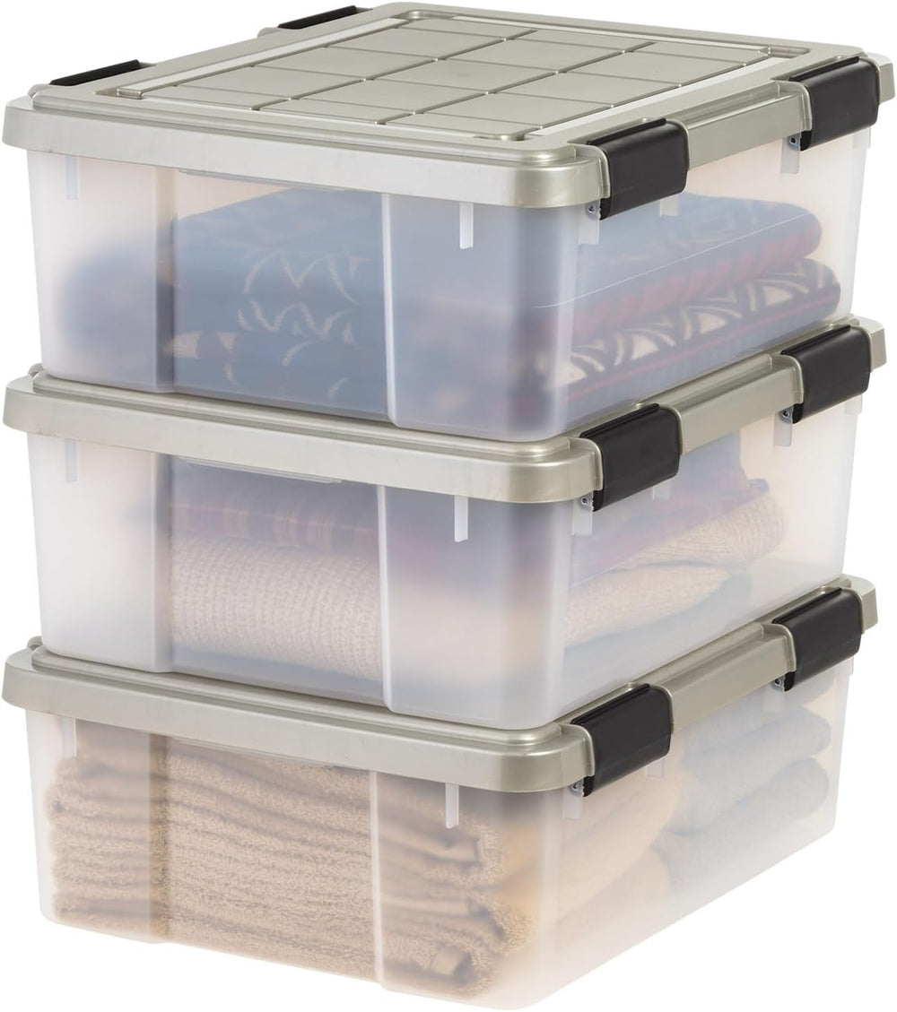 IRIS USA 3-Pack 27 Qt Storage Bins with Gasket Lids, Clear/Chrome