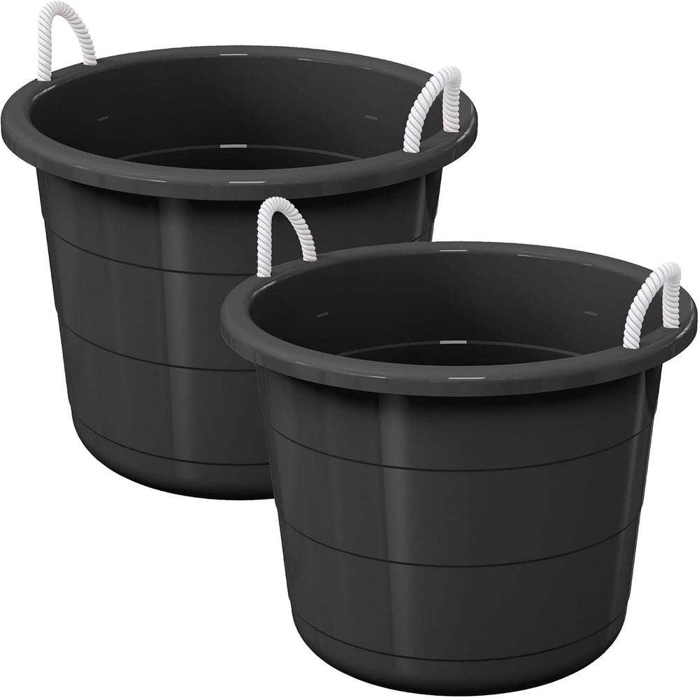 Life Story Open Storage Bucket, Round Plastic Container with Rope Handles, 17...