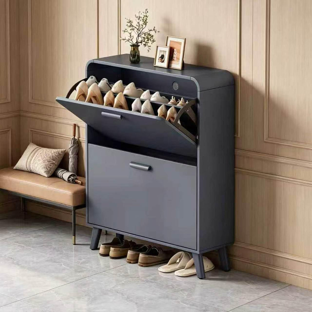 2 Tier Slim Shoe Cabinet with Flip Drawers, Entryway Shoe Storage
