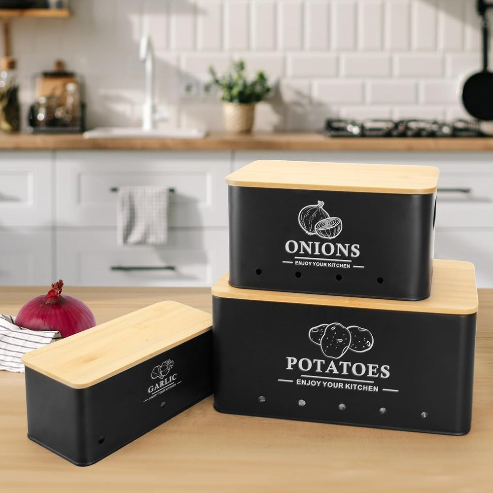 Kitchen Vegetable Storage Set of 3, Metal Onion Garlic Potato Storage Set, Ki...