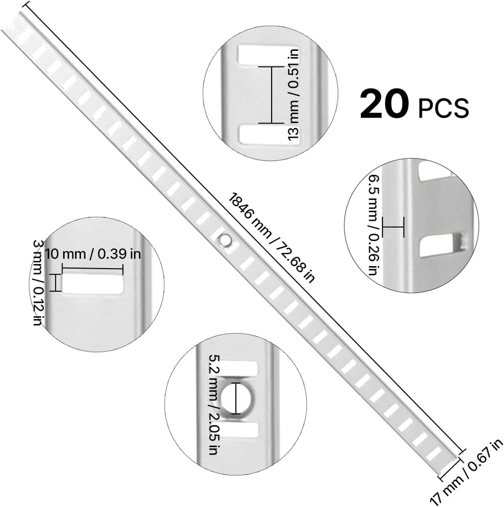 VEVOR Shelf Pilaster, 72.7-inch 20 Pack, Adjustable Shelf Brackets Steel Mort...