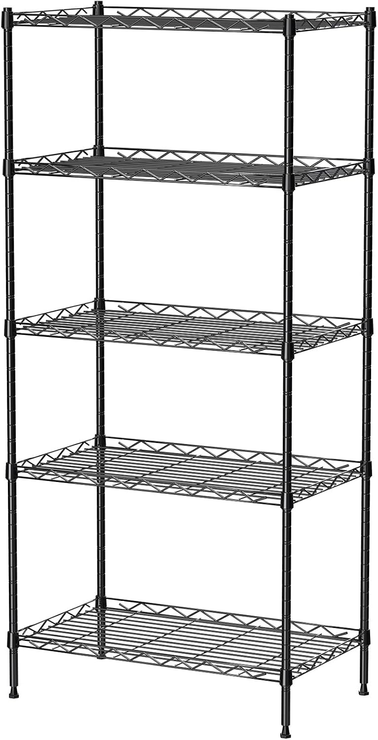 5 Tier Standing Metal Wire Shelving Unit, Adjustable Height, Storage Shelf Un...