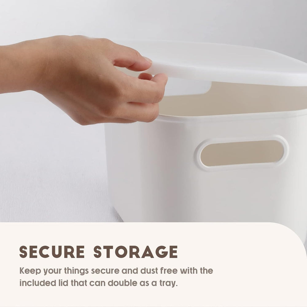 Tuanse 8Pcs White Plastic Storage Bins with Lid, White, 7.3 x 10.2 x 6.5 In