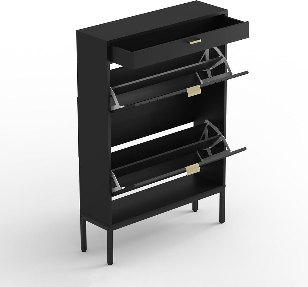 XIAO WEI Shoe Cabinet, Shoe Storage Organizer Cabinet with 2 Flip Wavy Line D...