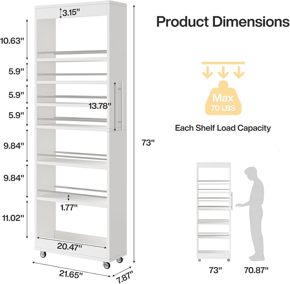 Tribesigns 73" Tall Slim Storage Cart on Rubber Wheels, 7-Tier Narrow Pa...