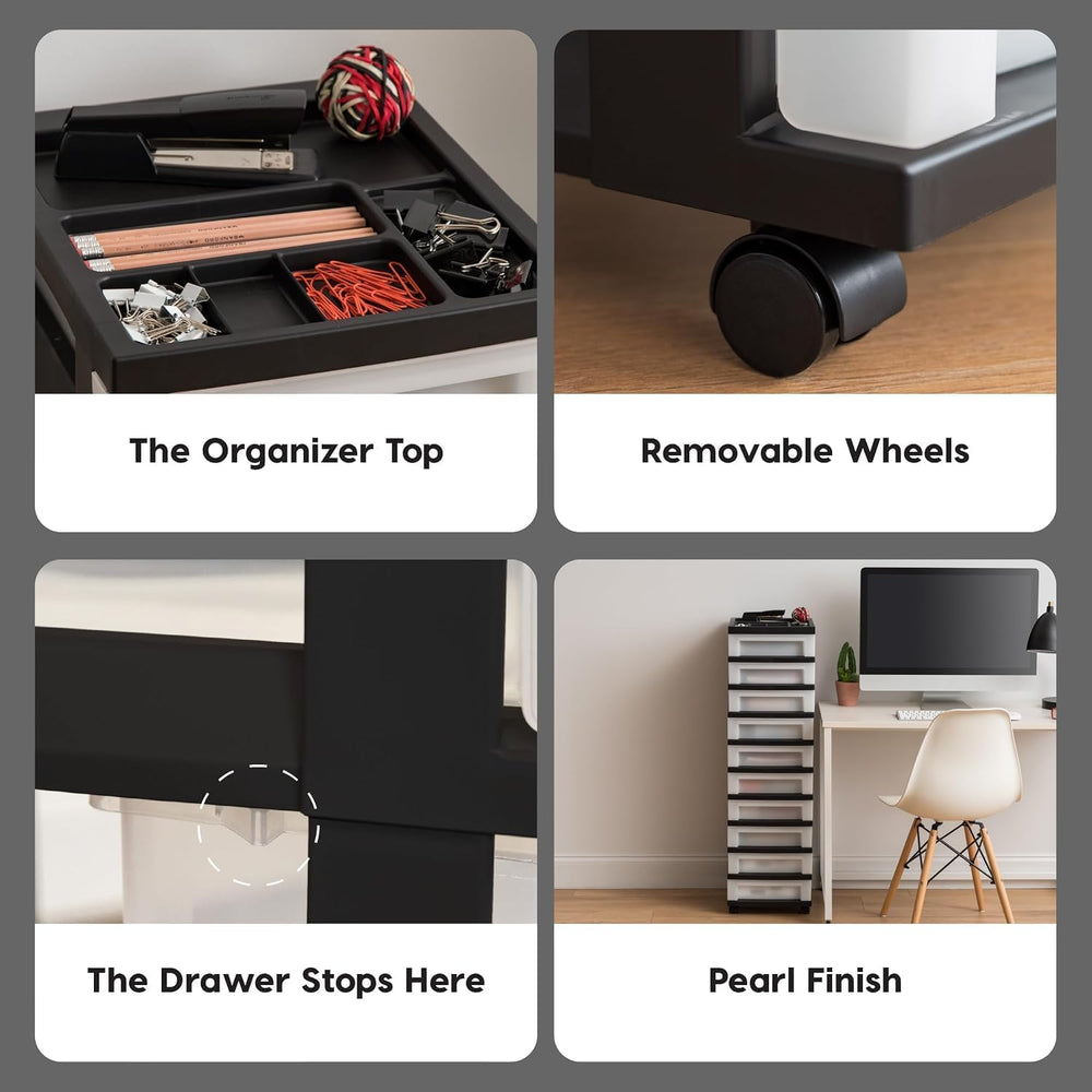 IRIS USA 10-Drawer Rolling Storage Cart, Black/Pearl