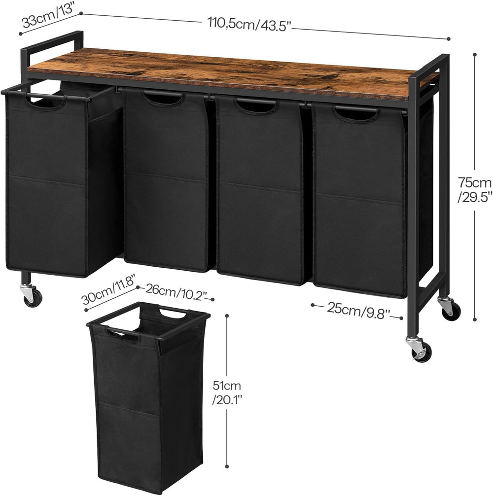 HOOBRO Laundry Sorter 4 Sections, Laundry Hamper with Wheels, 4 × 10.5 Gal (4...