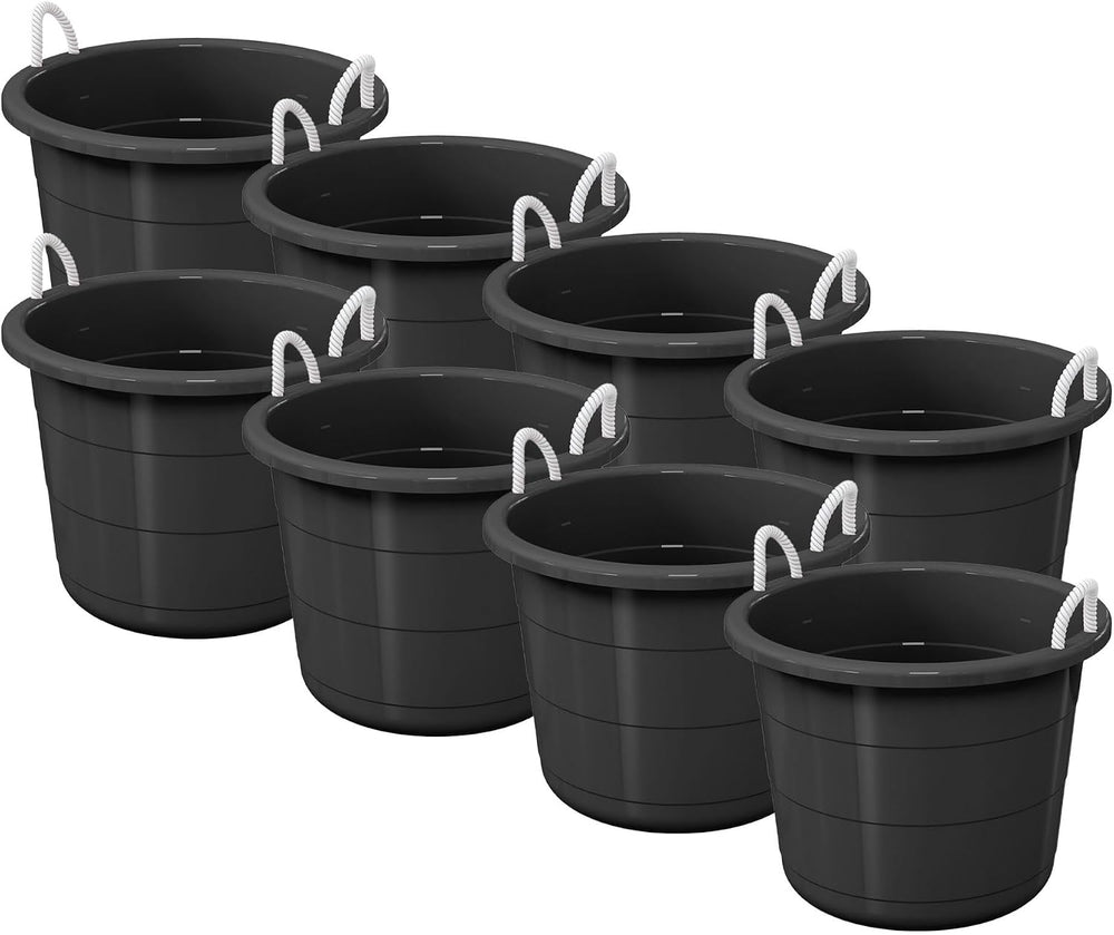 Life Story 8 Pack Flexible Plastic Storage Bucket Container, 17 Gal, Black
