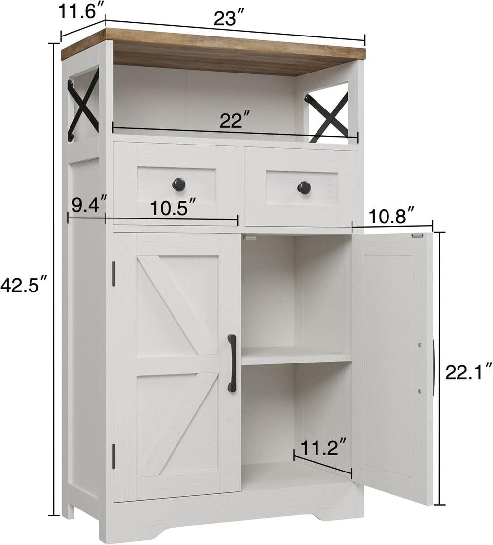 Farmhouse Storage Cabinet with Drawers, Small Kitchen Pantry Cabinet, White