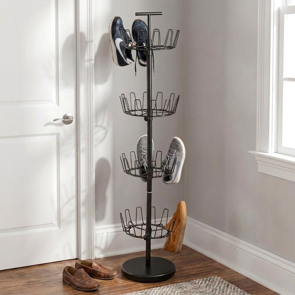 Household Essentials 4-Tier Shoe Storage Tree, Matte Black