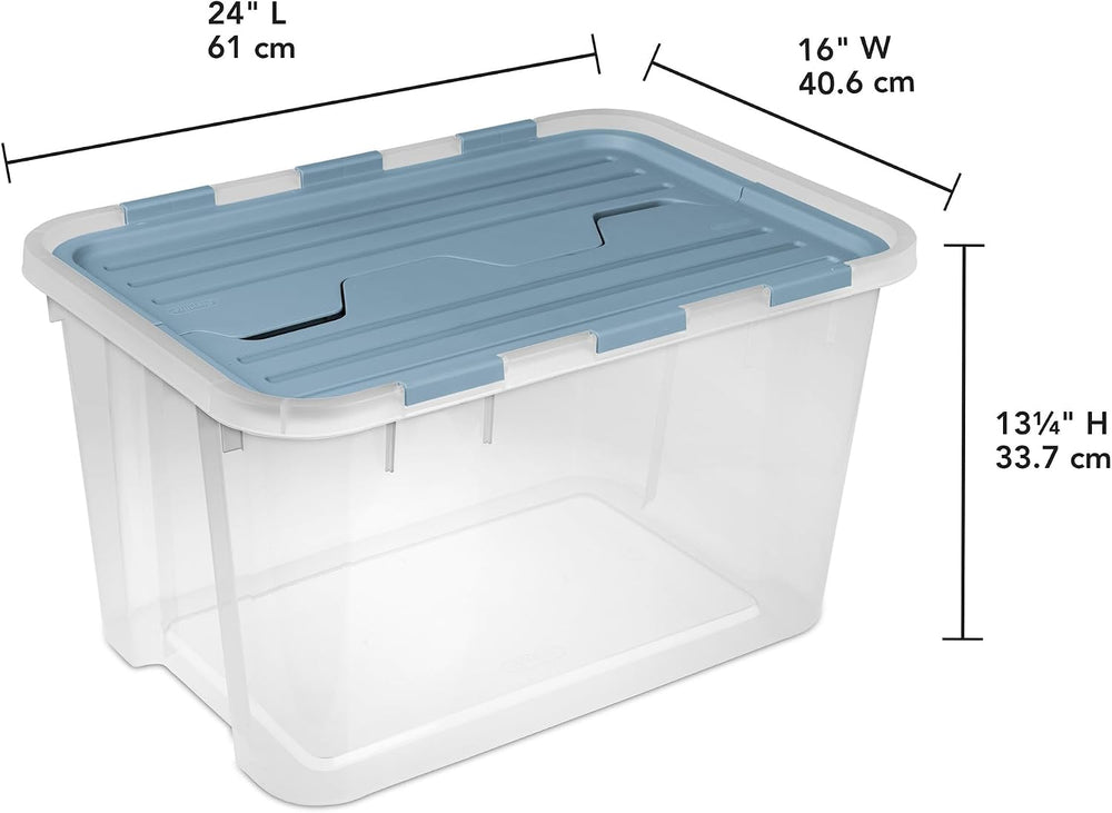 SteriliteHinged Lid Storage Box Plastic Container, 60 Quart, 6 Pack