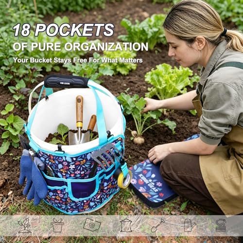 KUNN 5 Gallon Garden Bucket Tool Organizer & Kneeling Pad Set, 18-Pocket ...
