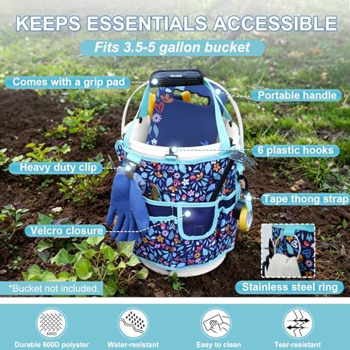 KUNN 5 Gallon Garden Bucket Tool Organizer & Kneeling Pad Set, 18-Pocket ...