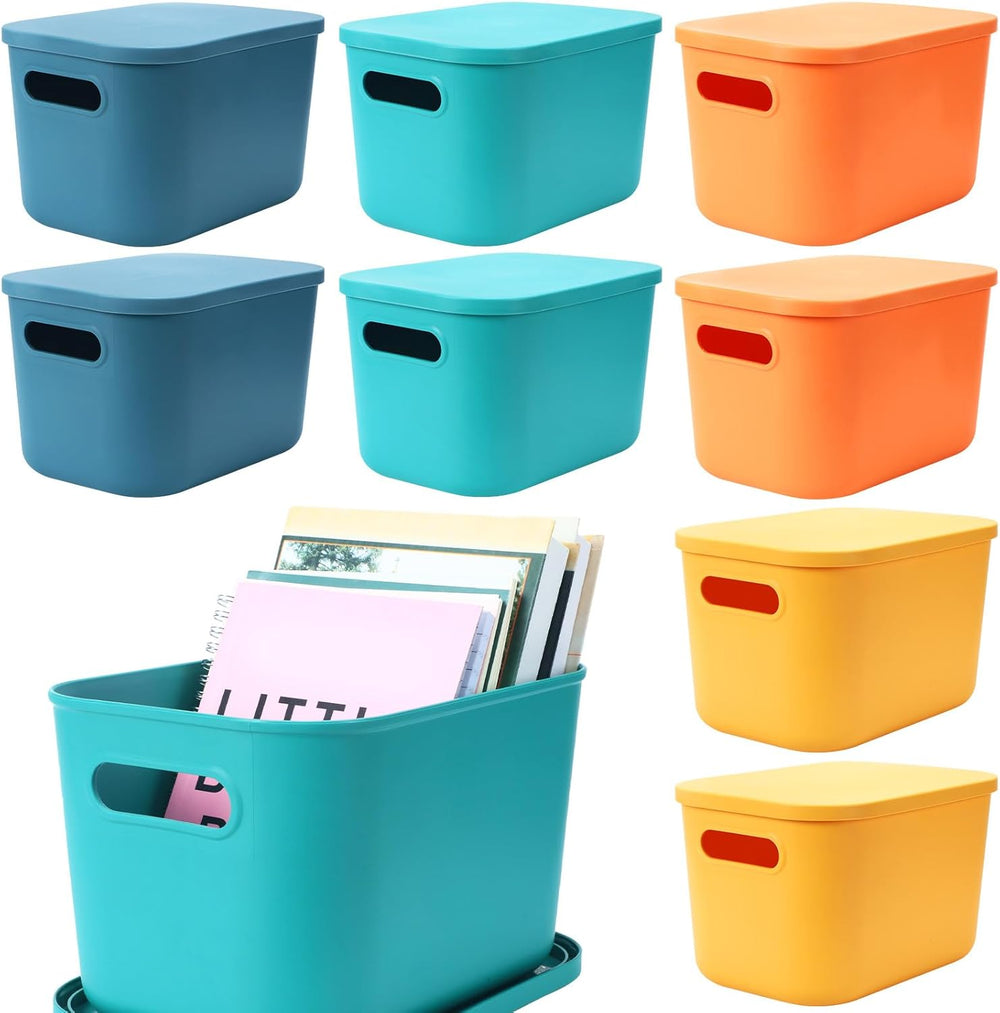 Hoolerry 8 Pieces Storage Bins, 10.2 x 7 x 6.3 Inch, Multi-colored