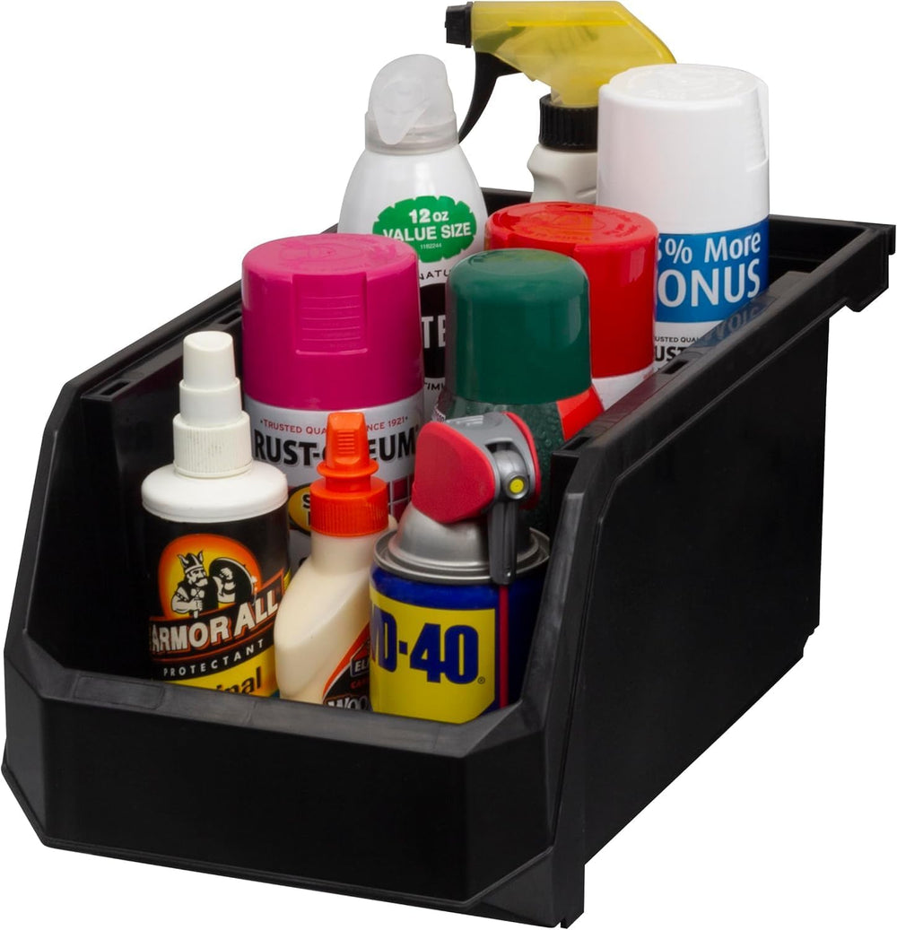 Akro-Mils ReadySpace Large Stackable Plastic Storage Bins, 6-Pack, Black