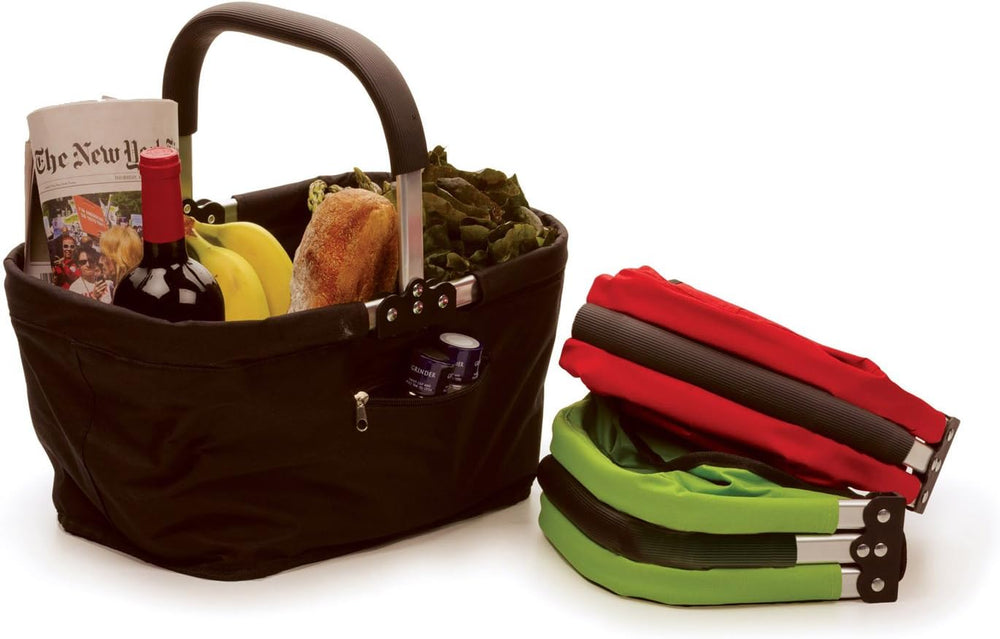 RSVP International Collapsible Market Basket Aluminum Frame, Large Zip Side P...