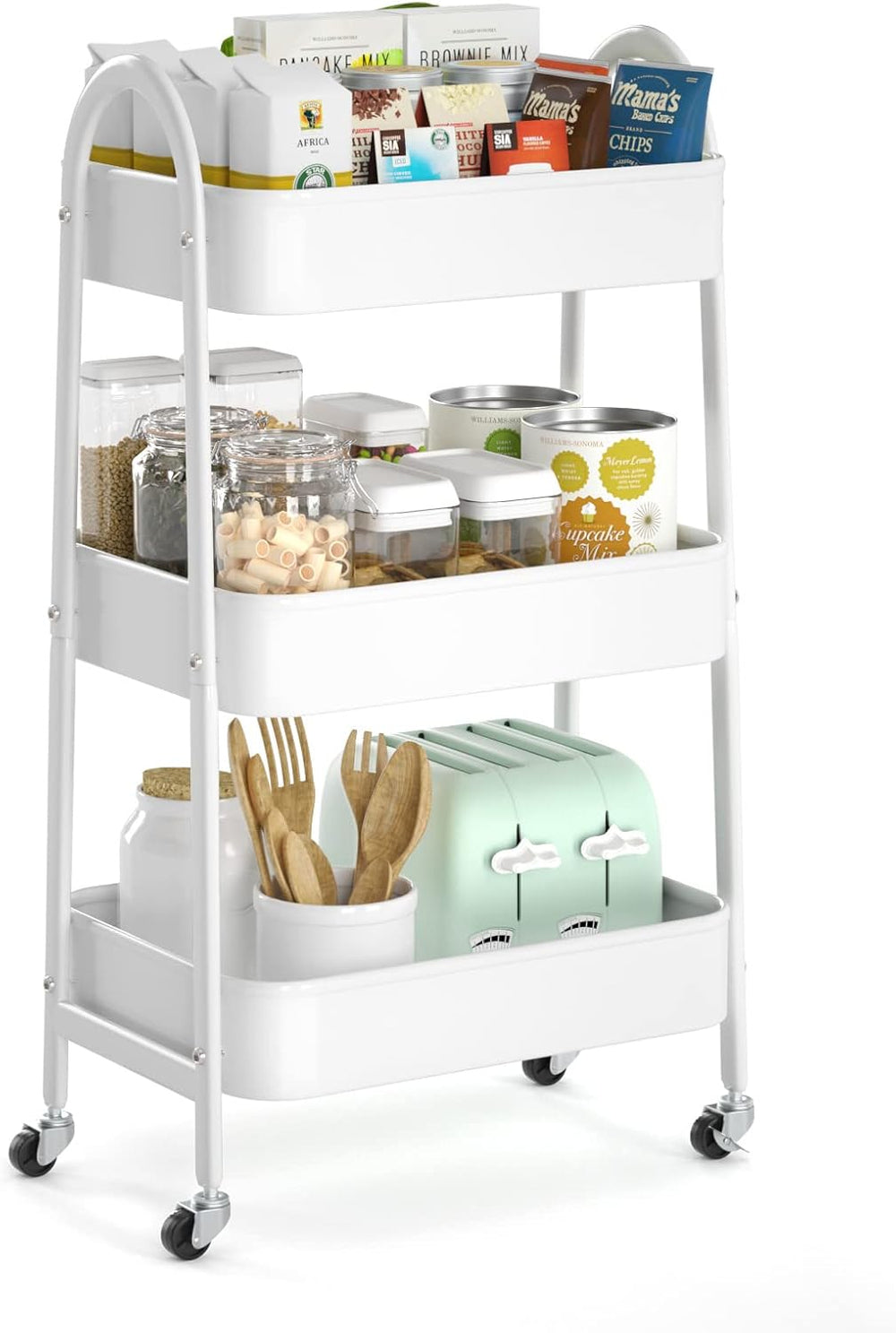 EAGMAK 3 Tier Utility Rolling Cart, Metal Storage Cart with Handle and Lockab...