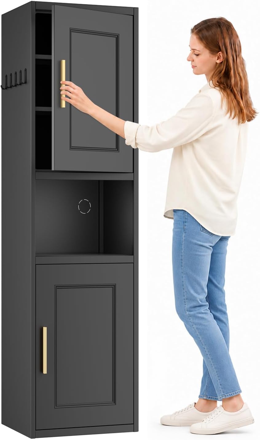 67" Tall Narrow Storage Cabinet, Metal Slim Bathroom Storage Cabinet wit...