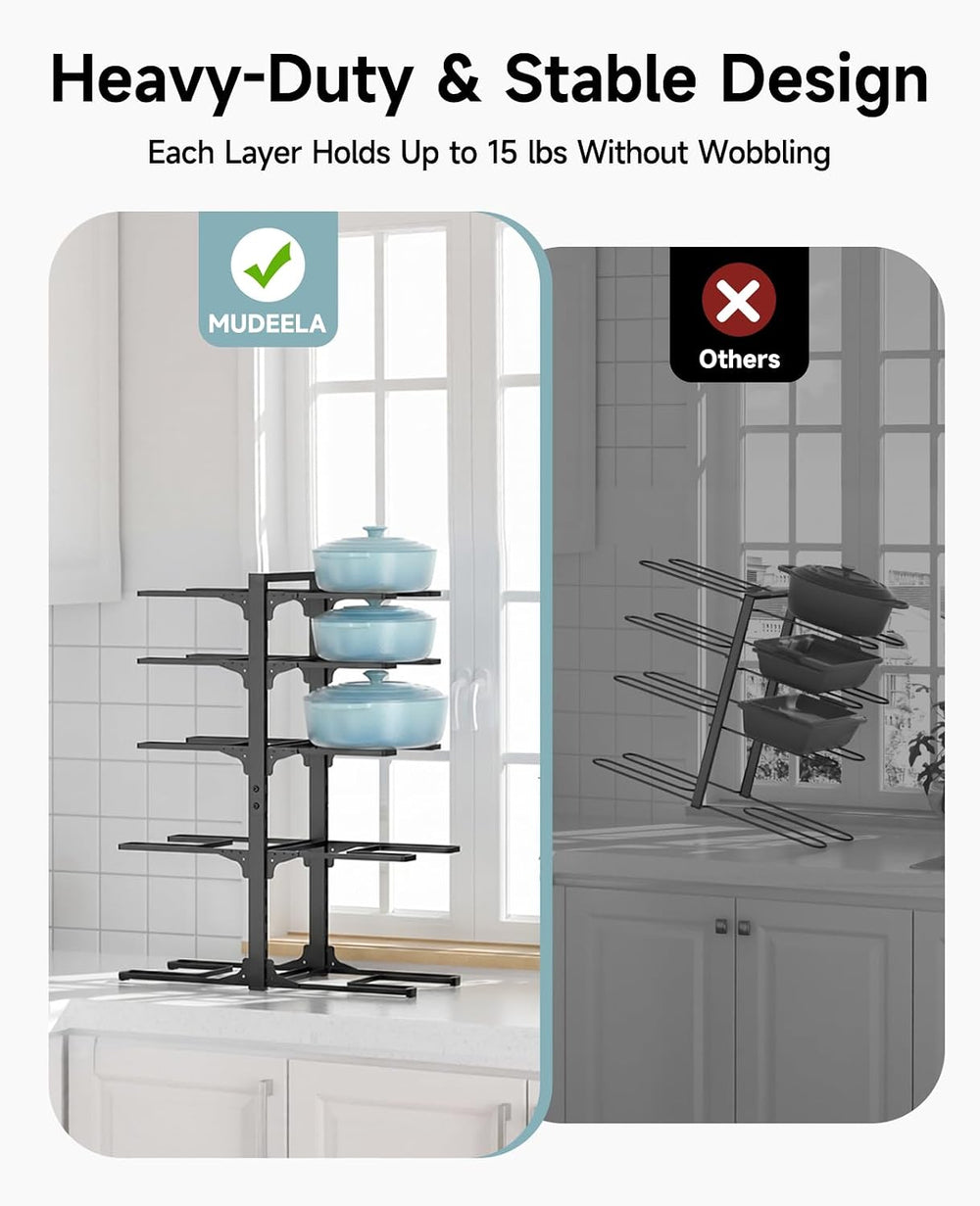 MUDEELA 10-Tier Pots and Pans Organizer Rack, 23.62" H for Cast-iron Pans