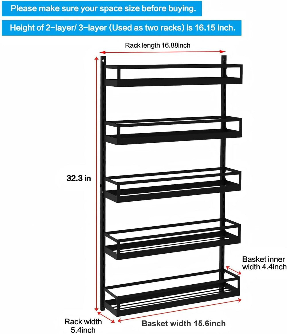 X-cosrack Wall Mount Spice Rack Organizer 5 Tier Height-Adjustable Hanging Sp...