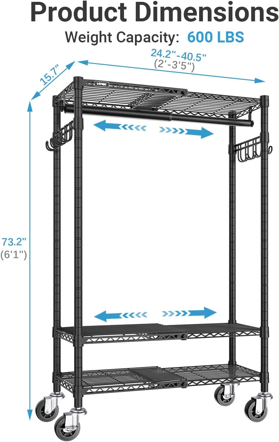 VIPEK R3X Heavy Duty Clothes Rack for Hanging Clothes Rolling Garment Rack