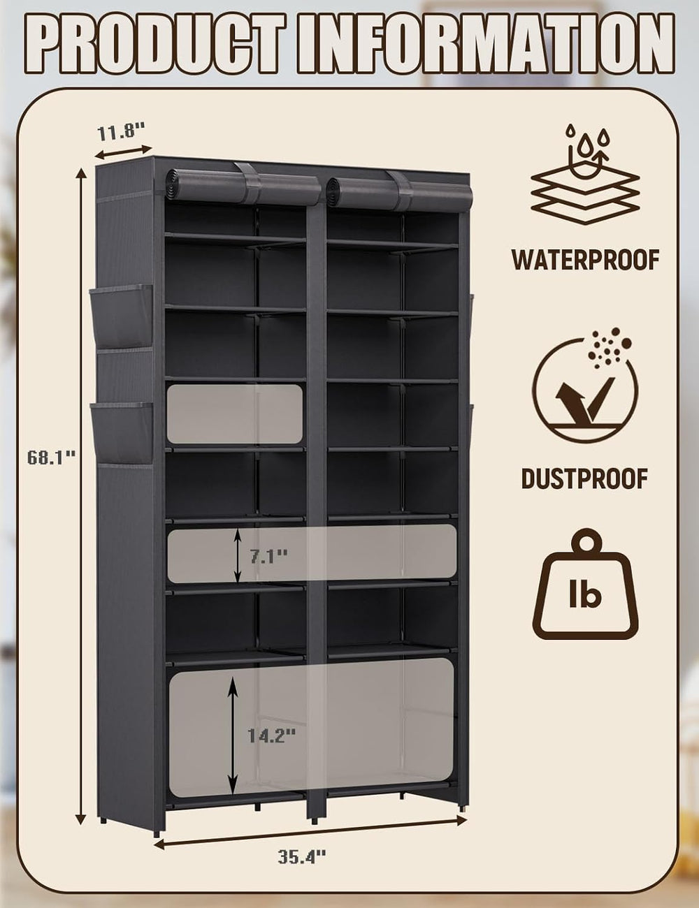 Shoe Rack with Covers - 9 Tiers Tall Shoe Rack Organizer Large Capacity Shoe ...