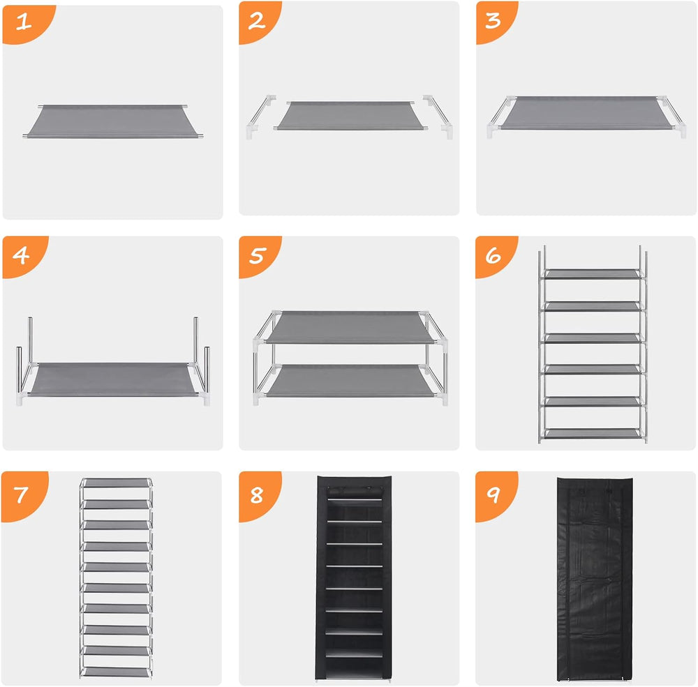 10 Tier Shoes Rack with Dustproof Cover, Shoe Storage Cabinet, Shoe Organizer...
