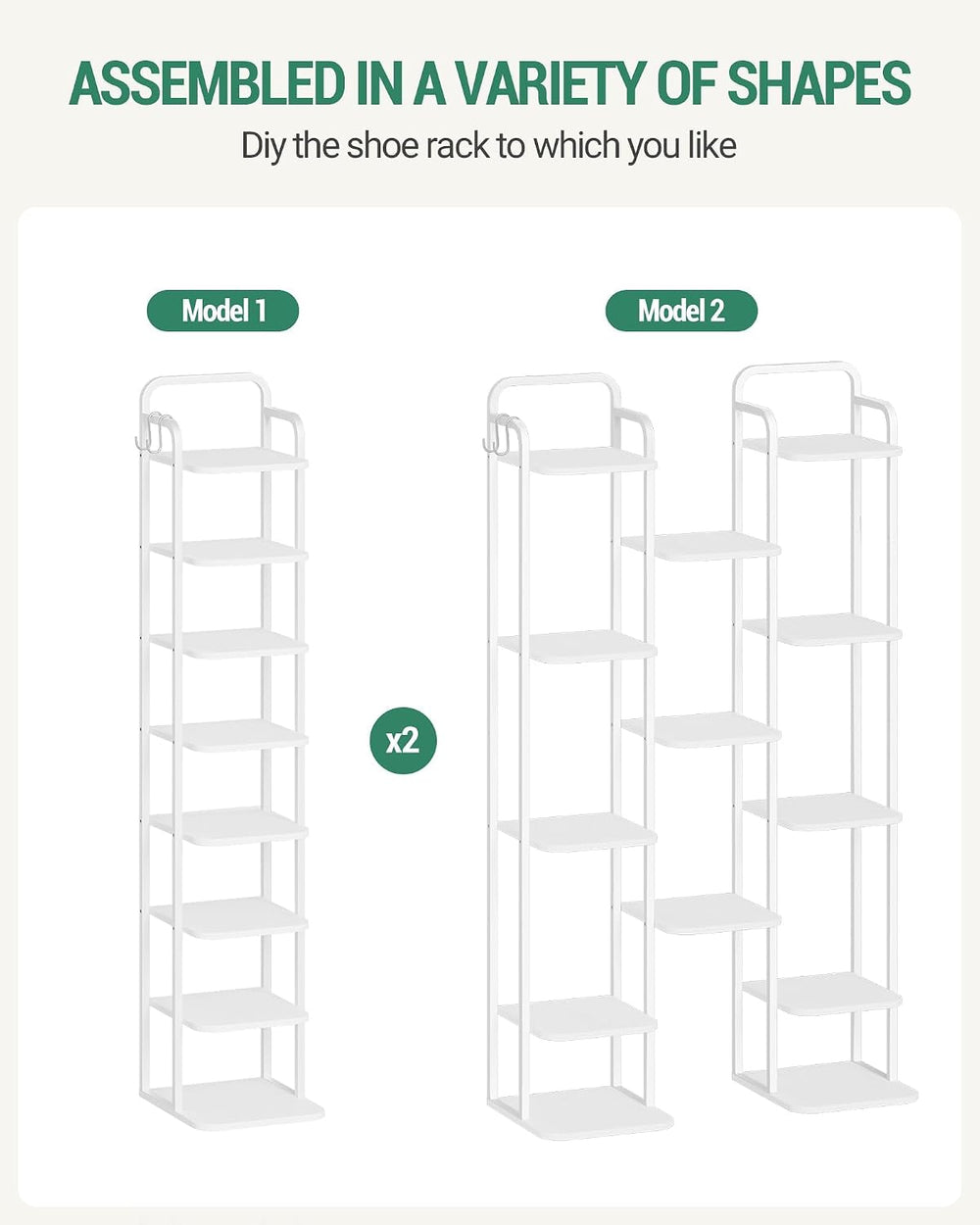 Hzuaneri 8 Tiers Vertical Shoe Rack, Narrow Shoe Tower, Tall Shoes Shelf with...