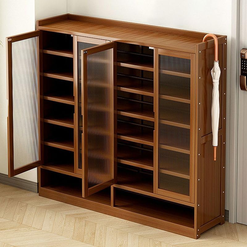 Wood Shoe Storage Cabinet with 8 Tiers, Shoe Storage Rack Closed Back, Free S...