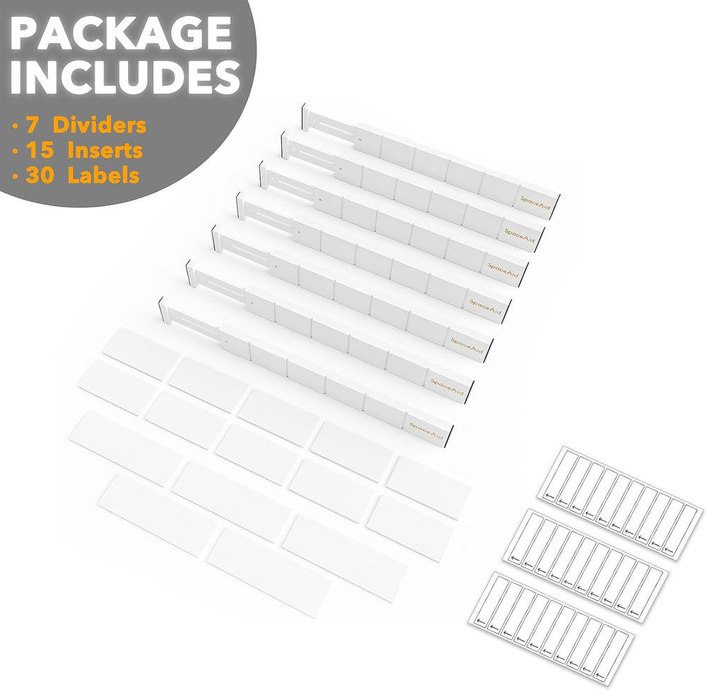 SpaceAid Bamboo Drawer Dividers with Inserts and Labels, Kitchen Adjustable D...