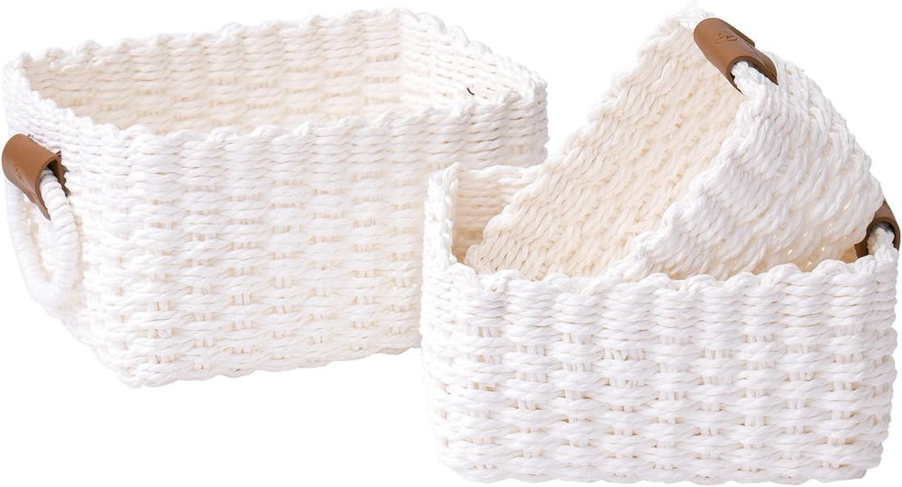 La Jolíe Muse Woven Storage Baskets, Recycled Paper Rope Bin Organizer Divide...